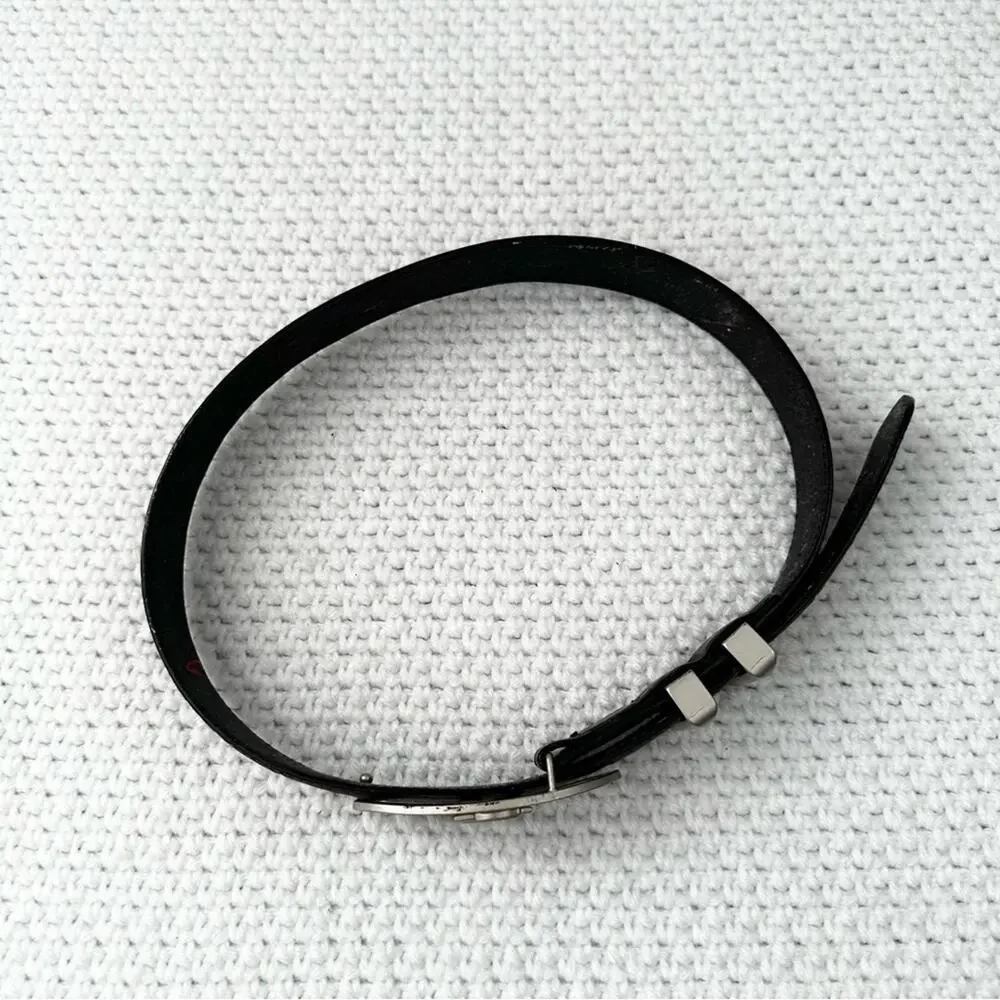 Gianni Versace Kids Vintage Brown Leather Logo Oval Silver Buckle GV Belt 65/26